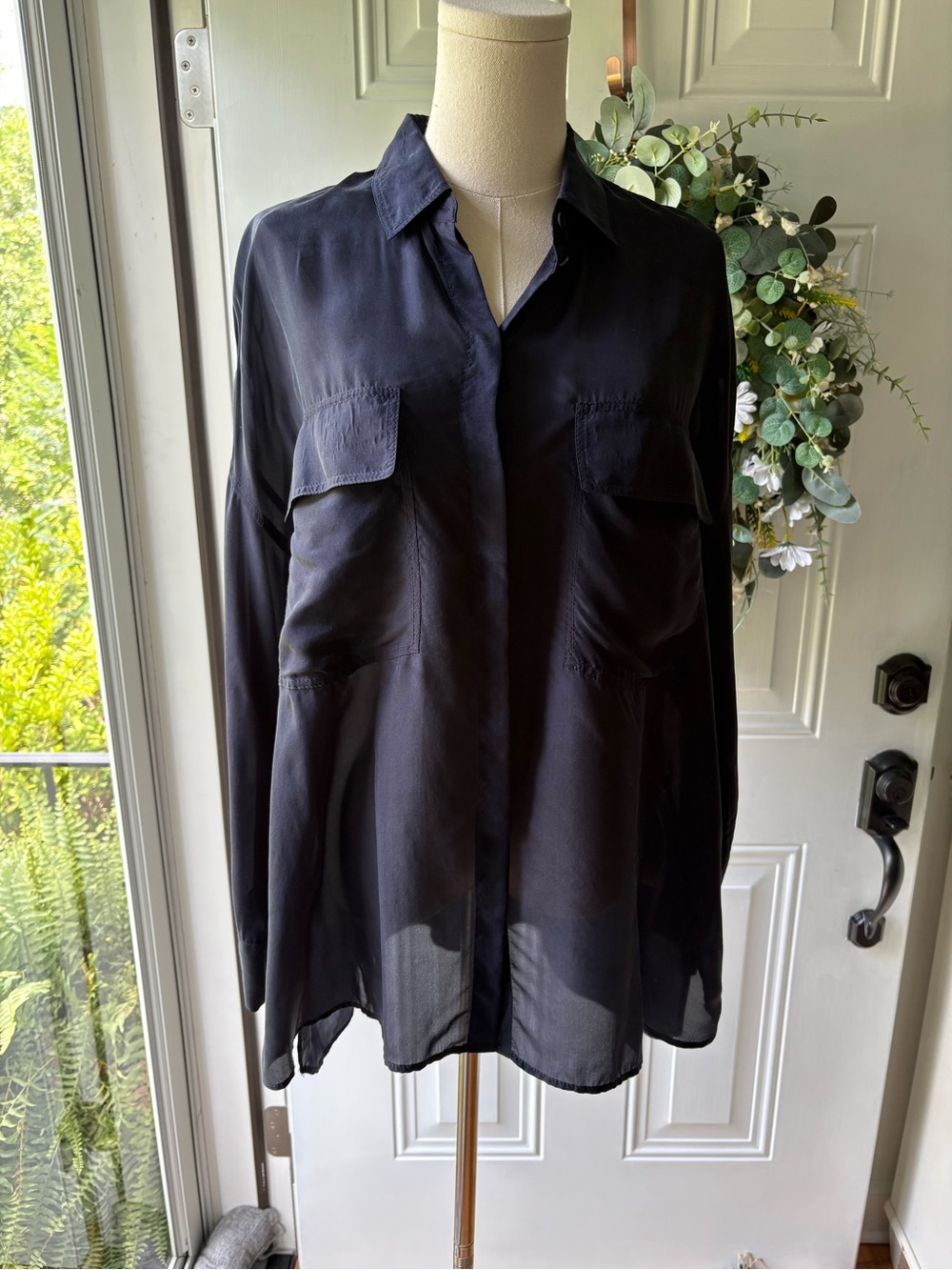 Massimo Dutti Navy Sheer Button-Up Shirt